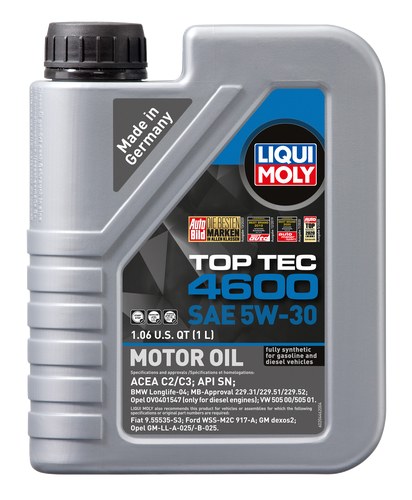 Liqui Moly Oil, Top Tec 4600, SAE 5W-30, Synthetic, 1 Liter Bottle, Single – 20446