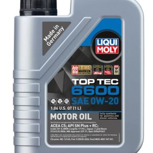 Liqui Moly Oil, Top Tec 6600, SAE 0W-20, Synthetic, 1 Liter Bottle, Single – 22044