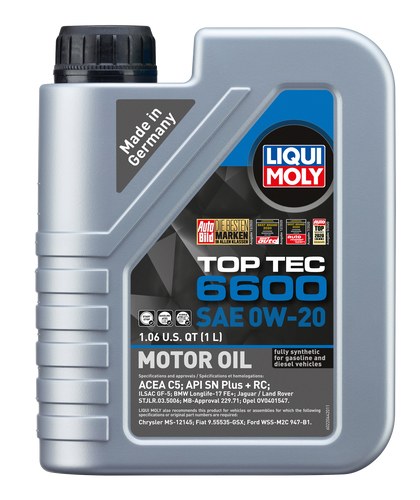 Liqui Moly Oil, Top Tec 6600, SAE 0W-20, Synthetic, 1 Liter Bottle, Single – 22044