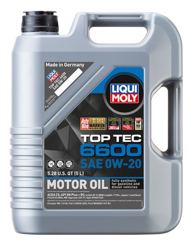 Liqui Moly Oil, Top Tec 6600, SAE 0W-20, Synthetic, 5 Liter Jug, Single – 22046