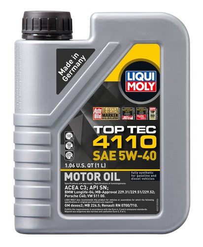Liqui Moly Oil, Top Tec 4110, SAE 5W-40, Synthetic, 1 Liter Bottle, Single – 22120