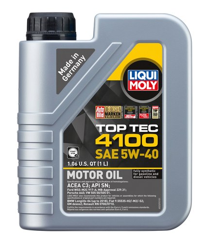 Liqui Moly Oil, Top Tec 4100, SAE 5W-40, Synthetic, 1 Liter Bottle, Single – 2329
