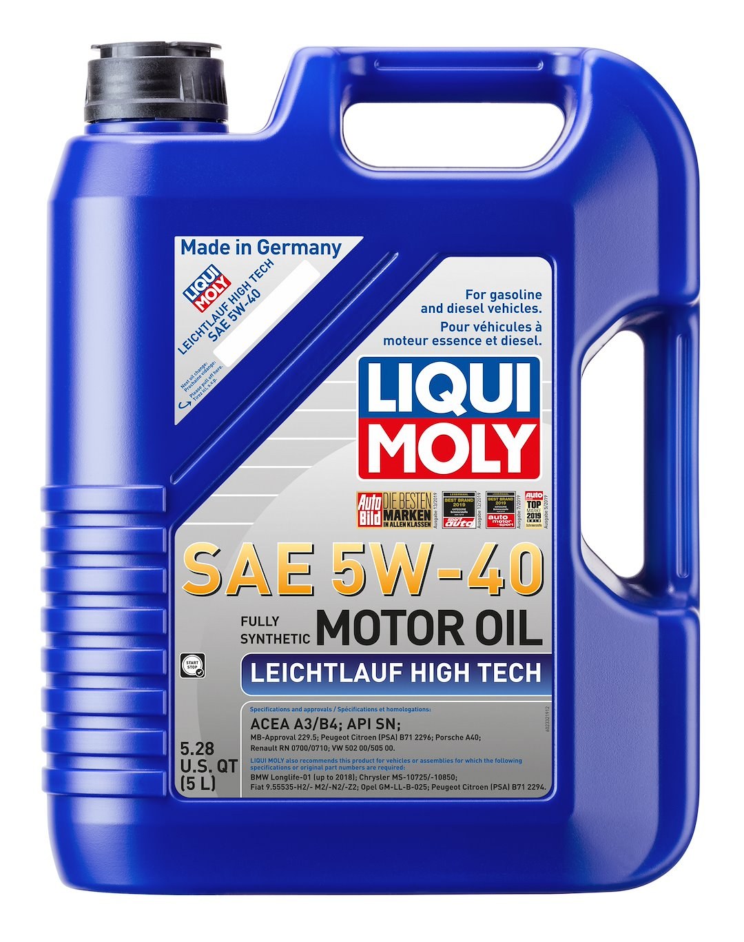 Liqui Moly Oil, Leichtlauf High Tech, SAE 5W-40, Synthetic, 5 Liter Jug, Single – 2332