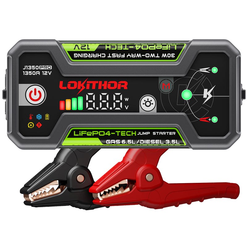 Lokithor Battery Jump Starter, LiFePO4 Tech Series, Provide Auxiliary Power to Start 6.5 Liter Gasoline/3.5 Liter Diesel Engines – J1350 PRO