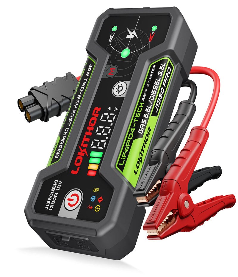 Lokithor Battery Jump Starter, LiFePO4 Tech Series, Provide Auxiliary Power to Start 6.5 Liter Gasoline/3.5 Liter Diesel Engines – J1350 PRO