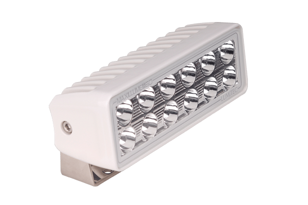 Lumitec Spotlight, Maxillume H60, 60 Watt LED, White Rectangle Housing, White Dimming Light, 10 to 30 Volt DC, 6000 Lumens, Trunnion Mount – 101334