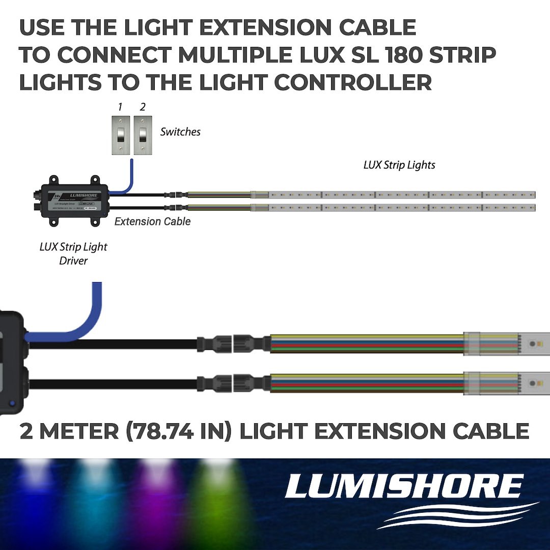 Lumishore Us Rope Light Power Cable Extension – LED, For Use with Lux Superbright Neon Flex Strip Light, 2 Meter Length, Single – 60-0386