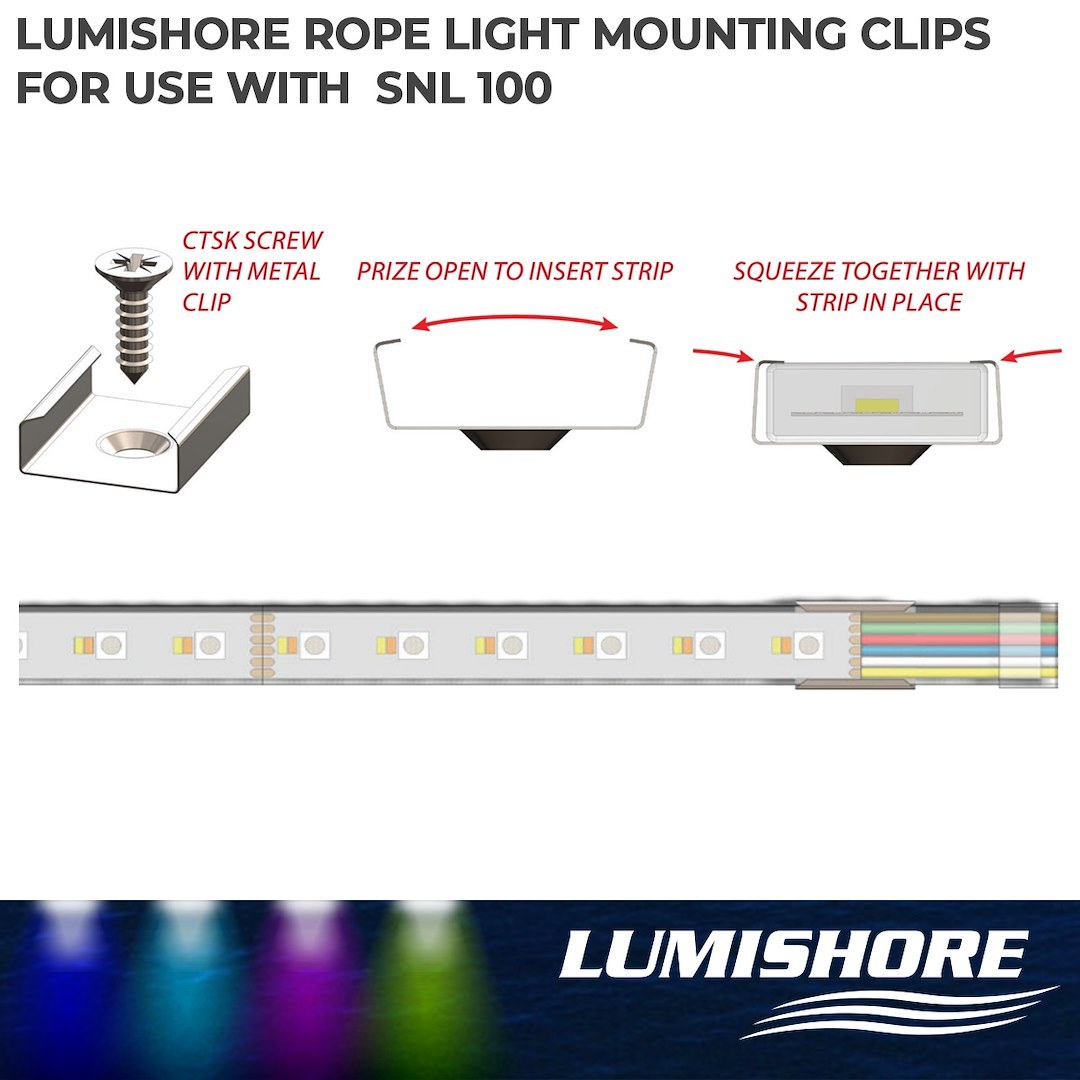 Lumishore Us Rope Light Mounting Clip, For Use with SL100 Rope Light, Stainless Steel, Pack of 25 – 60-0514