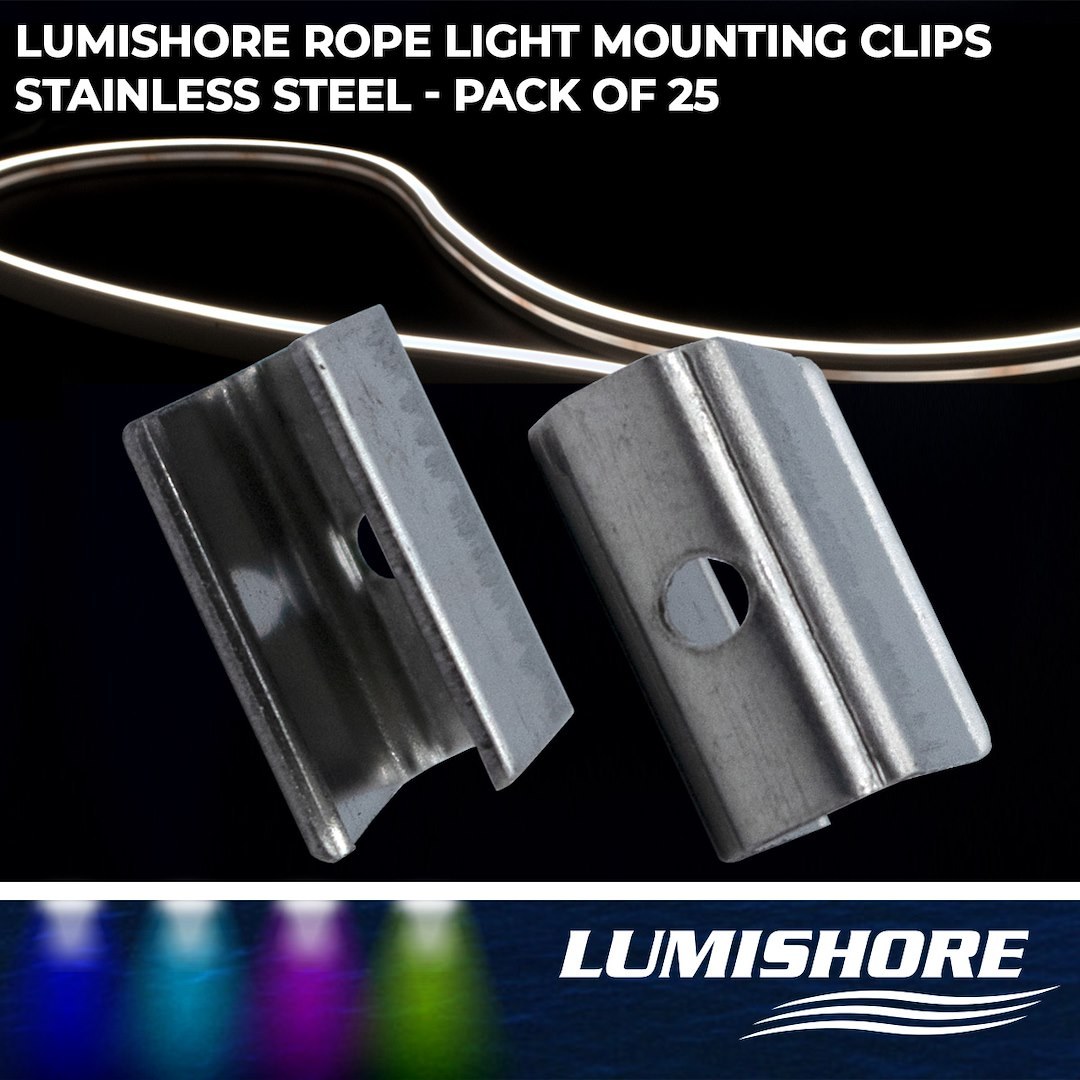 Lumishore Us Rope Light Mounting Clip, For Use with SL100 Rope Light, Stainless Steel, Pack of 25 – 60-0514