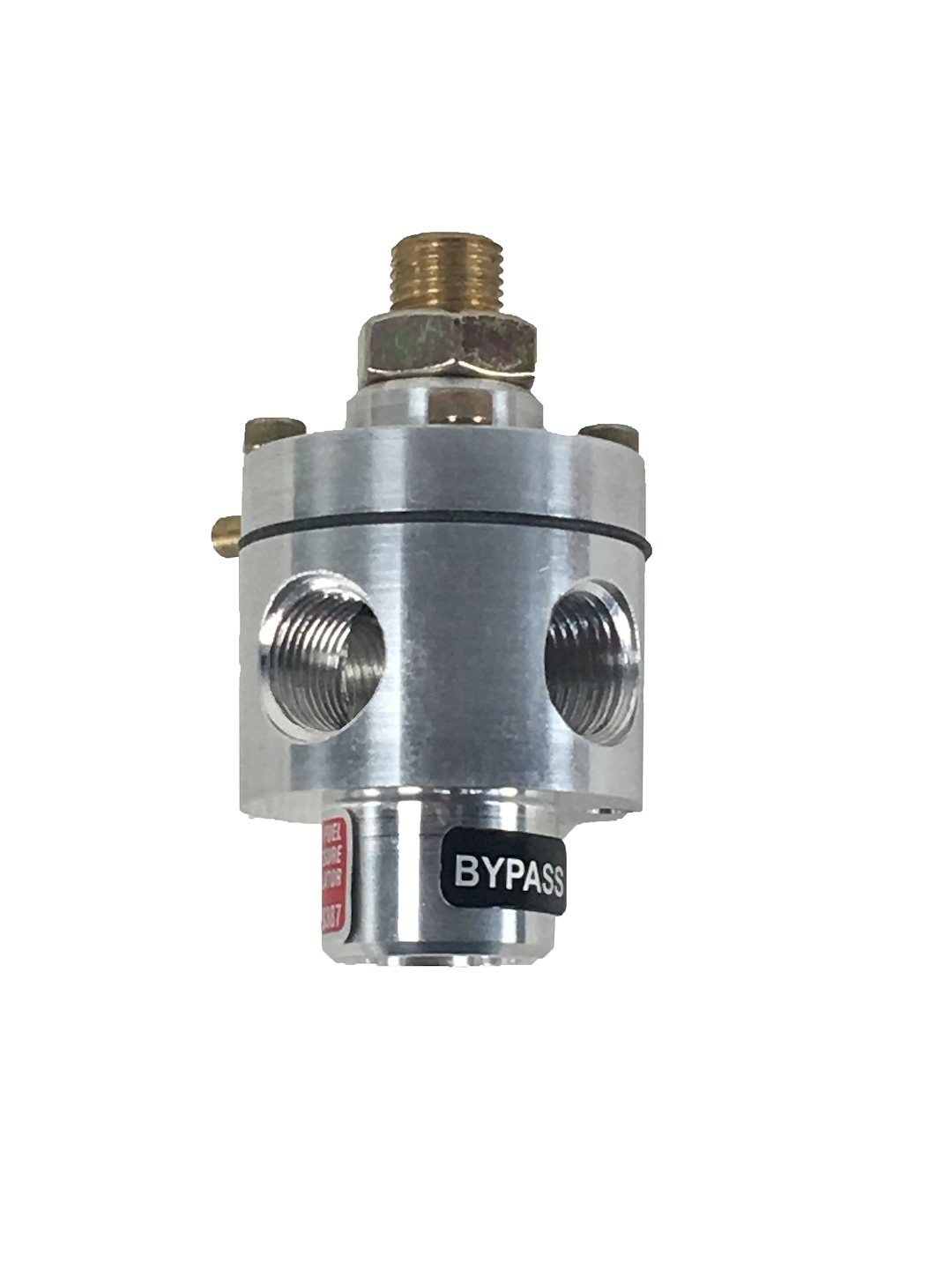 Mallory Fuel Pressure Regulator, 3 – 12 PSI Adjustment Range, 3/8 Inch NPT Inlet and Return, 3/8 Inch NPT Outlet, 1/8 Inch NPT Gauge Port – 29387