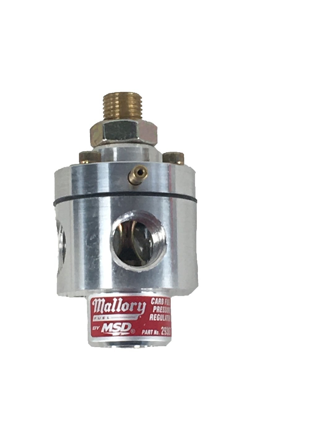 Mallory Fuel Pressure Regulator, 3 – 12 PSI Adjustment Range, 3/8 Inch NPT Inlet and Return, 3/8 Inch NPT Outlet, 1/8 Inch NPT Gauge Port – 29387