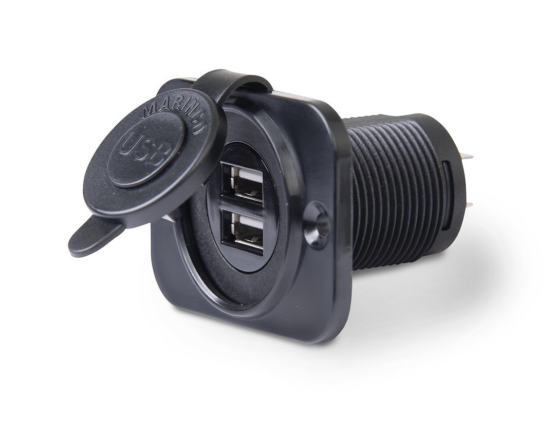 Marinco Power Port Socket, Sealink, For 12 Volt Charging, One Dual USB Charger Port, Black, Without LED Power Indicator Light – 12VDUSBN-B