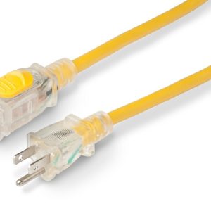 Marinco Extension Cord, 125 Volt Extension Cord, Locking Ends, 15 Amp, 14/3 Sjtow Cable, 25 Foot Length, Yellow, Without Plug Head Handle – 150025RV