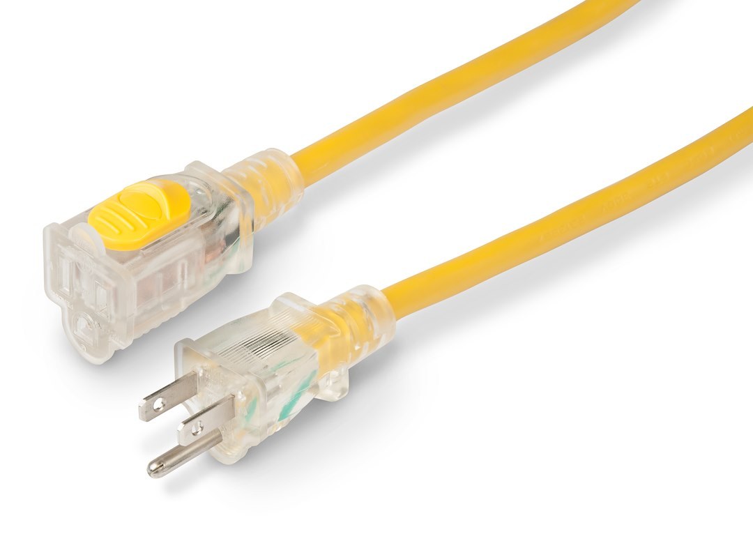 Marinco Extension Cord, 125 Volt Extension Cord, Locking Ends, 15 Amp, 14/3 Sjtow Cable, 25 Foot Length, Yellow, Without Plug Head Handle – 150025RV