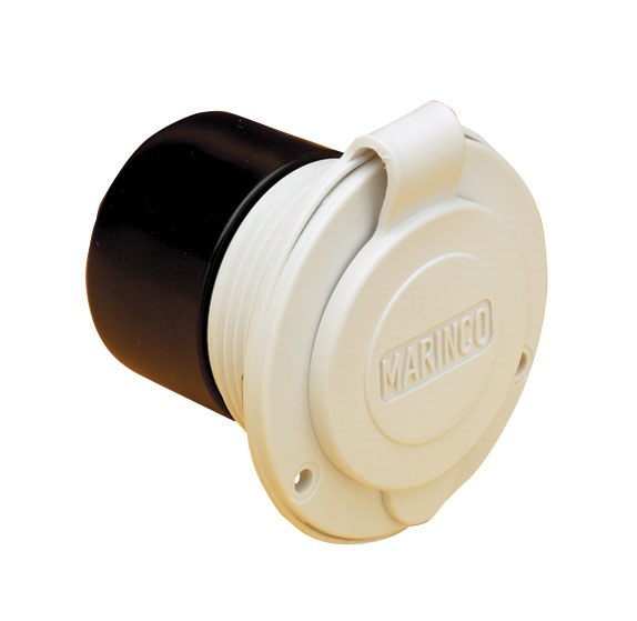 Marinco Receptacle, Outdoor/ Indoor Use, 125 Volt AC/ 15 Amp Power, Non Ground Fault Interrupter, Single Receptacle, White – 150BBIW