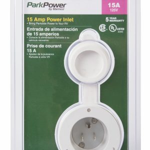 Marinco Receptacle, Outdoor/ Indoor Use, 125 Volt AC/ 15 Amp Power, Non Ground Fault Interrupter, Single Receptacle, White – 150BBIW