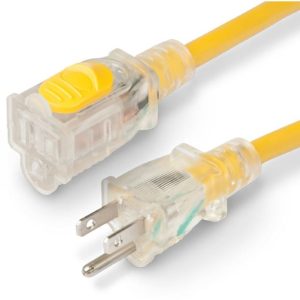 Marinco Extension Cord, 125 Volt Extension Cord, Locking Ends, 15 Amp, 12/3 Sjtow Cable, 25 Foot Length, Yellow, Without Plug Head Handle – 151225RV