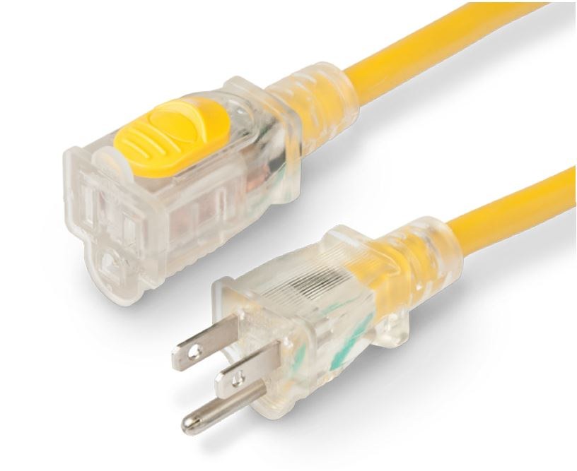 Marinco Extension Cord, 125 Volt Extension Cord, Locking Ends, 15 Amp, 12/3 Sjtow Cable, 25 Foot Length, Yellow, Without Plug Head Handle – 151225RV