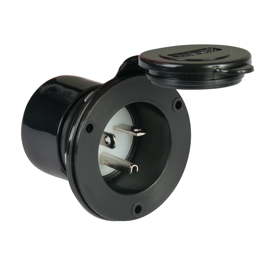 Marinco Power Inlet Port, Manual Power Disconnect, 20 Amp, 125 Volt AC, 2.5 Inch Diameter X 2.67 Inch Depth, Black – 200BBI.RV