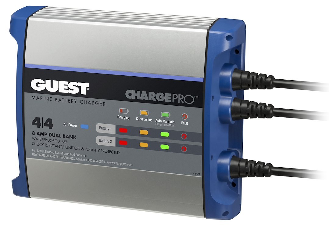 Marinco Battery Charger, Guest® Chargepro™, For 12 Volt Flooded/ AGM Lead Acid Batteries, 2 Bank Charger – 2707A