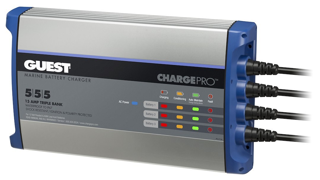 Marinco Battery Charger, Guest® Chargepro™, For 12 Volt Flooded/ AGM Lead Acid Batteries, 3 Bank Charger – 2713A