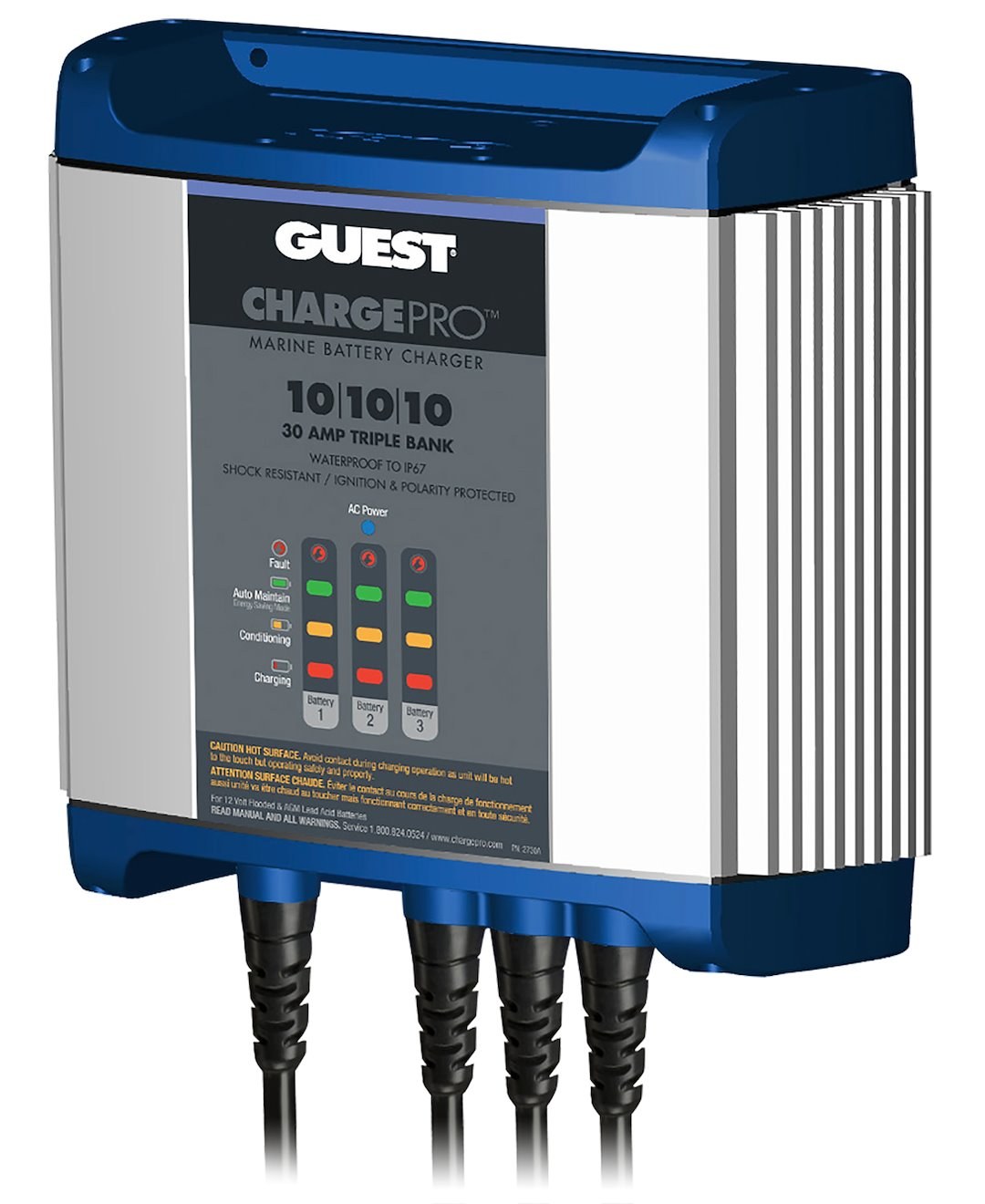 Marinco Battery Charger, Guest® Chargepro™, For 12 Volt Flooded/ AGM Lead Acid Batteries, 3 Bank Charger – 2731A