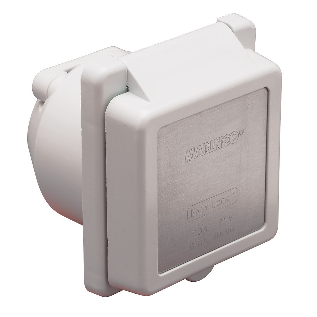 Marinco Receptacle, Outdoor/ Indoor Use, 125 Volt AC/ 30 Amp Power, Non Ground Fault Interrupter, Single Receptacle – 301EL-B