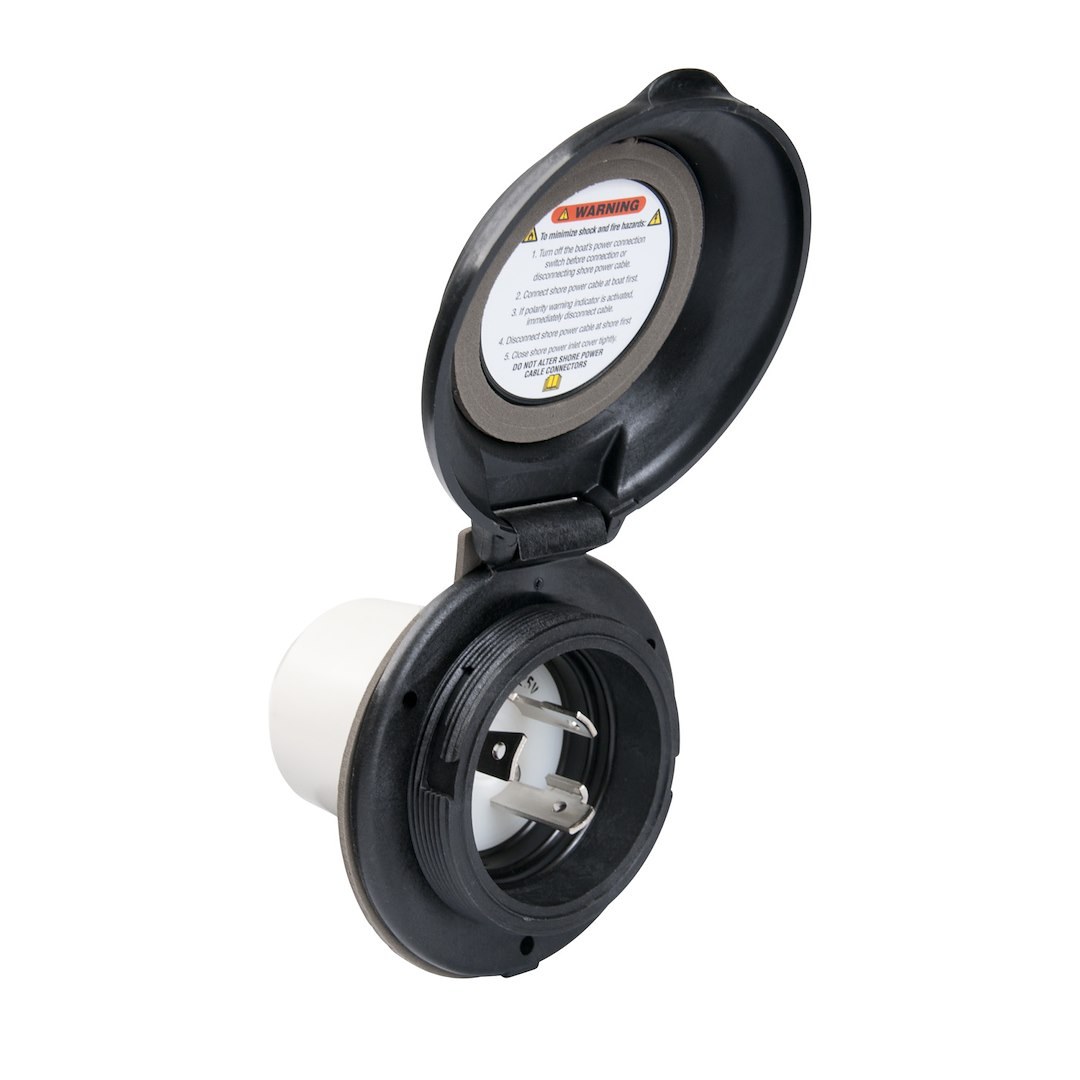 Marinco Receptacle, Outdoor/ Indoor Use, 125 Volt/ 30 Amp Power, Non Ground Fault Interrupter, Single Receptacle, Black – 304EL-BRV.BLK
