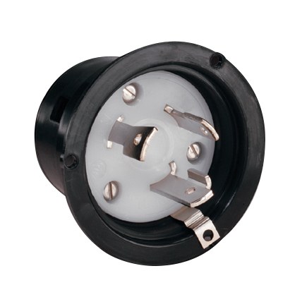 Marinco Receptacle, Outdoor/ Indoor Use, 125 Volt AC/ 30 Amp Power, Single Receptacle, Black, Without Dust Cover – 305CRMB