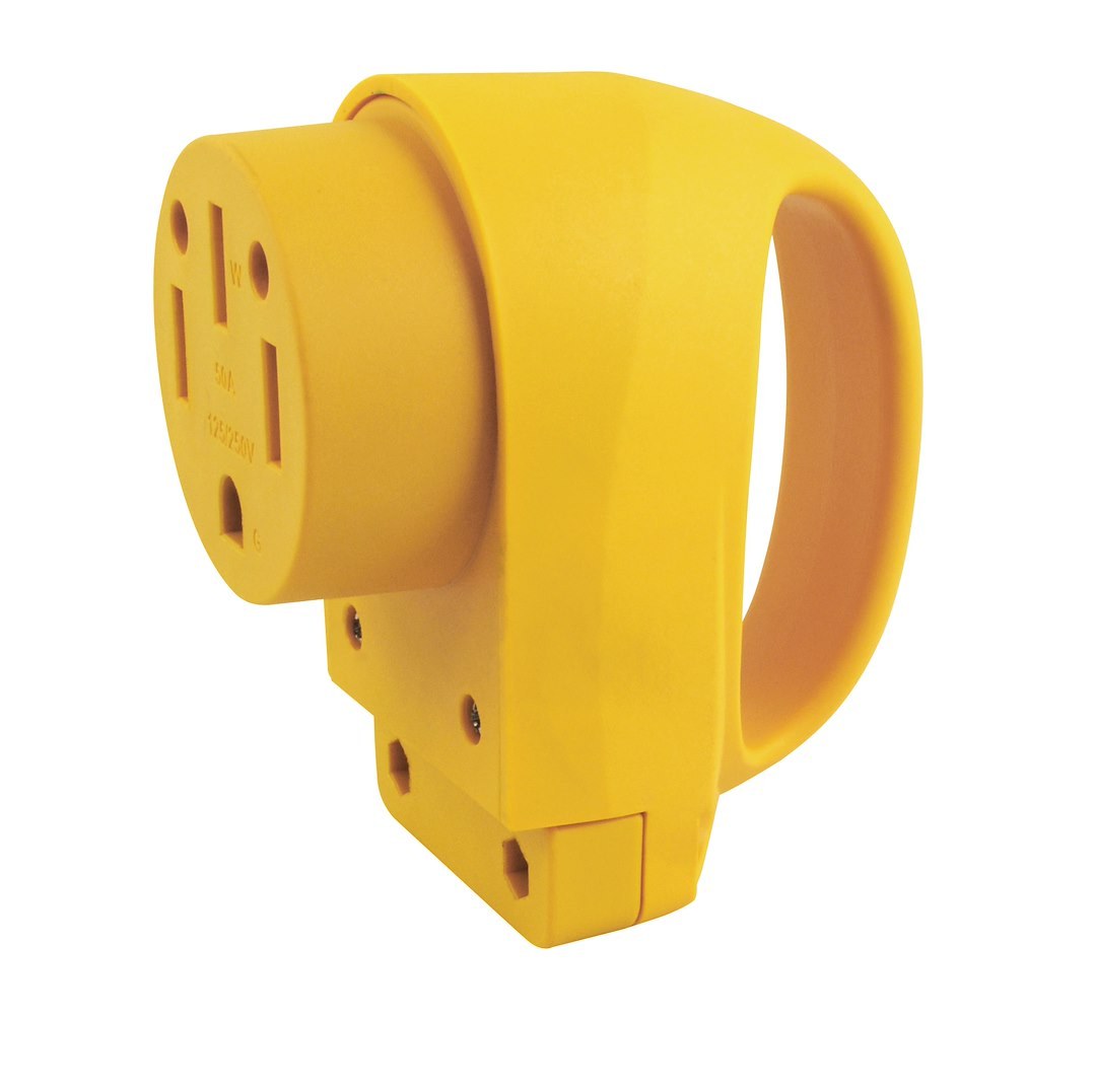 Marinco Power Cord Plug End, Replacement Plug for Marinco 6 Gauge Wires, 50 Amp, Female Ends, With Plug Head Handle, Yellow, Nylon – 50FCRV
