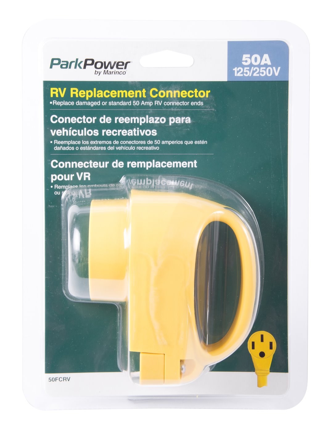 Marinco Power Cord Plug End, Replacement Plug for Marinco 6 Gauge Wires, 50 Amp, Female Ends, With Plug Head Handle, Yellow, Nylon – 50FCRV