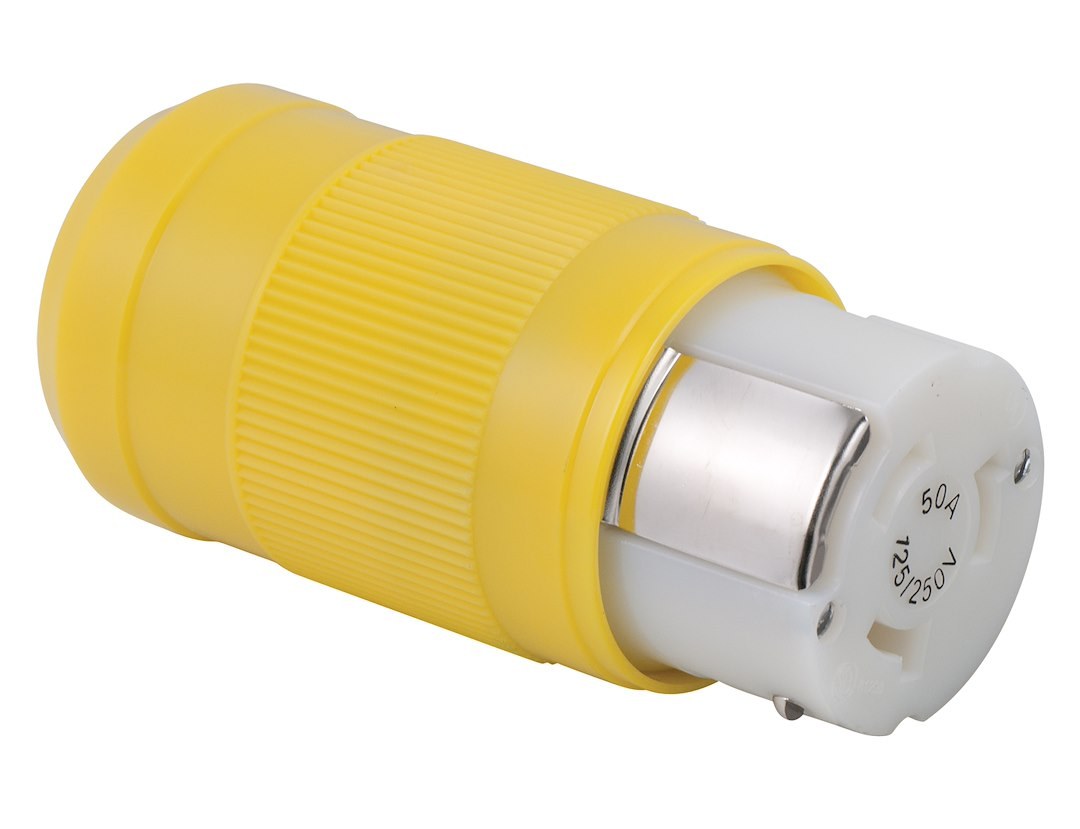 Marinco Power Cord Plug End, Replacement Connector, 50 Amp, Female Ends, Yellow, 3 Pole, 4 Wire – 6364CRV