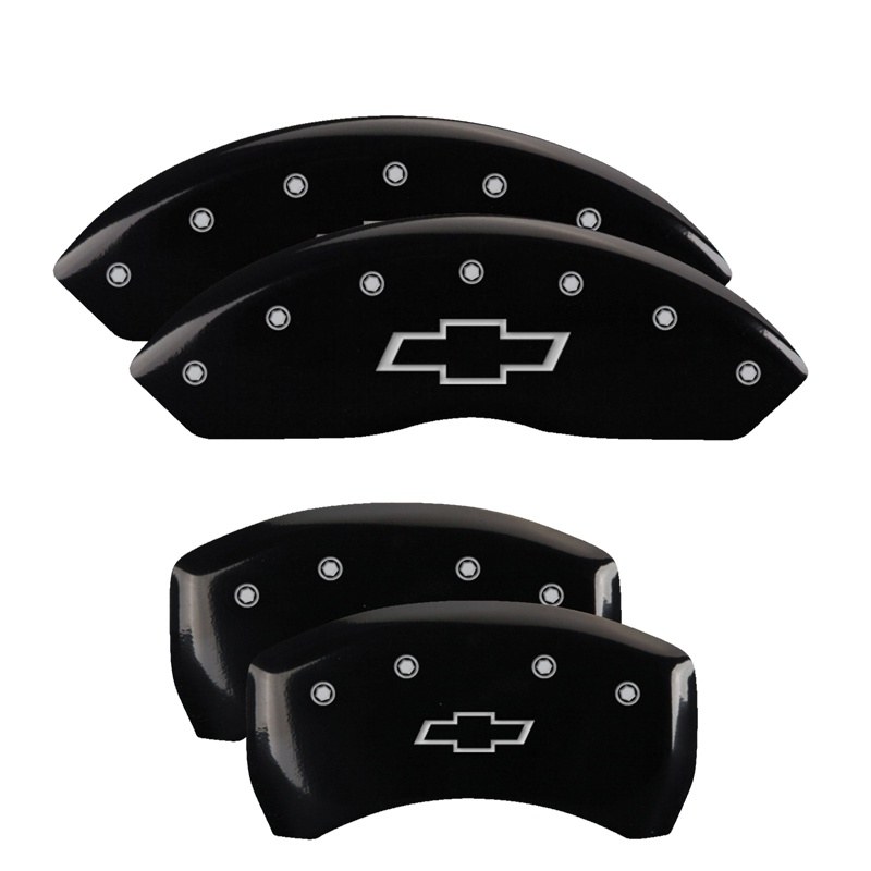 Mgp Caliper Caliper Cover, Set of 4, Silver Chevy Bowtie Logo, Powder Coated, Black, Aluminum – 14257SBOWBK