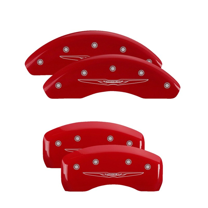 Mgp Caliper Caliper Cover, Set of 4, Chrysler Wing Style 2 Engraving, Powder Coated, Red, Aluminum – 32018SCW2RD