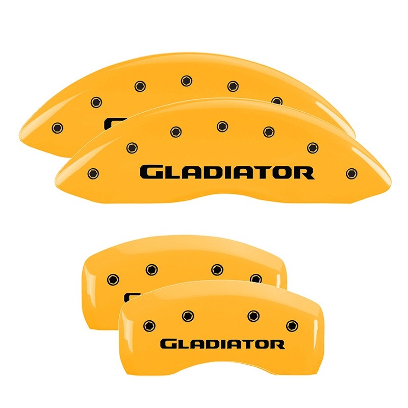 Mgp Caliper Caliper Cover, Set of 4, Black Gladiator Logo, Powder Coated, Yellow, Aluminum – 42021SGLDYL