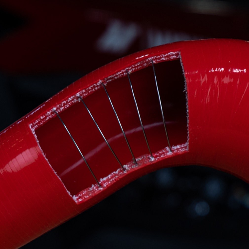 Mishimoto Radiator Hose, Red, Silicone, 3.94 Inch Hose Inner Diameter and 4.49 Inch Hose Outer Diameter, With Worm Gear Clamps – MMHOSE-RAM-03IHRD