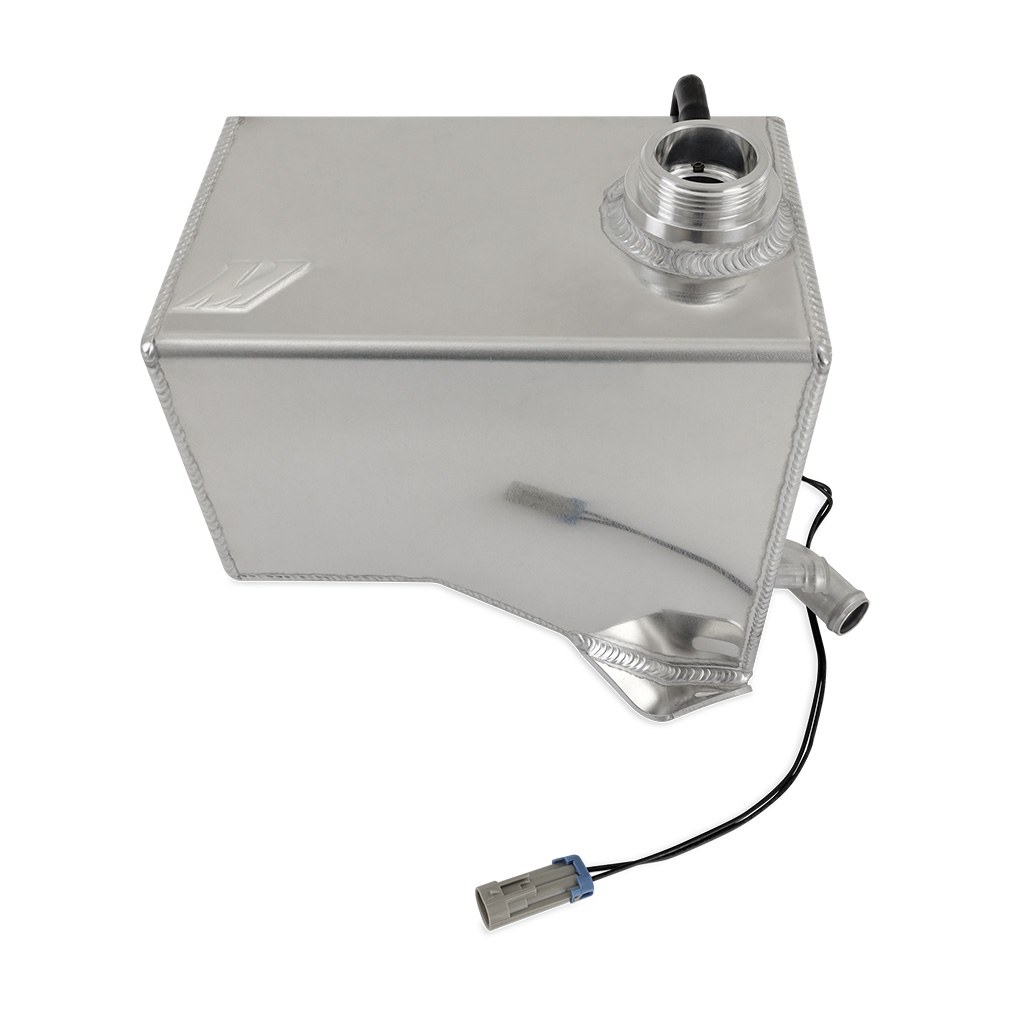 Mishimoto Coolant Reservoir, 0.65 Gallon Liquid Capacity, Aluminum, Natural, With Fluid Level Sensor/ Worm Gear Clamps/ Overflow Hose – MMRT-DMAX-01N