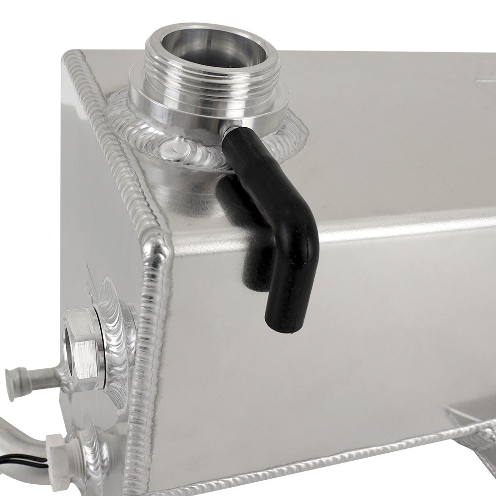 Mishimoto Coolant Reservoir, 0.65 Gallon Liquid Capacity, Aluminum, Natural, With Fluid Level Sensor/ Worm Gear Clamps/ Overflow Hose – MMRT-DMAX-01N