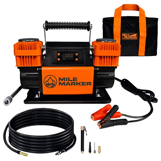 Milemarker Air Compressor, Portable, 150 PSI Maximum Working Pressure, 12.35 Cubic Feet Per Minute, Battery Clamp, 12 Volt – 20301