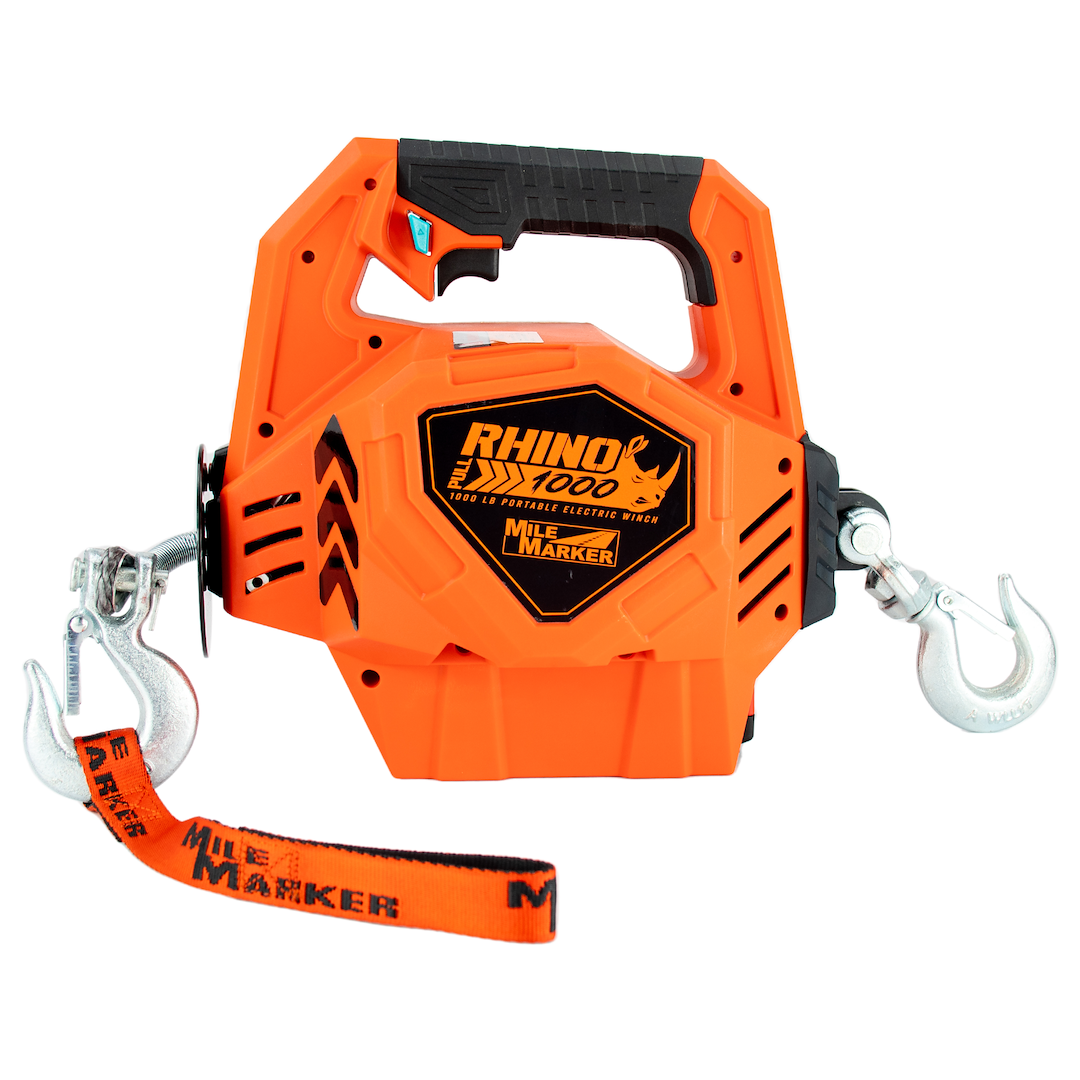 Milemarker Winch, Rhino Pull 1000™, Portable, Vertical Lift Winch, 12 Volt DC, 1000 Pound Line Pull Capacity, 39 Foot Synthetic Rope – 71-1000