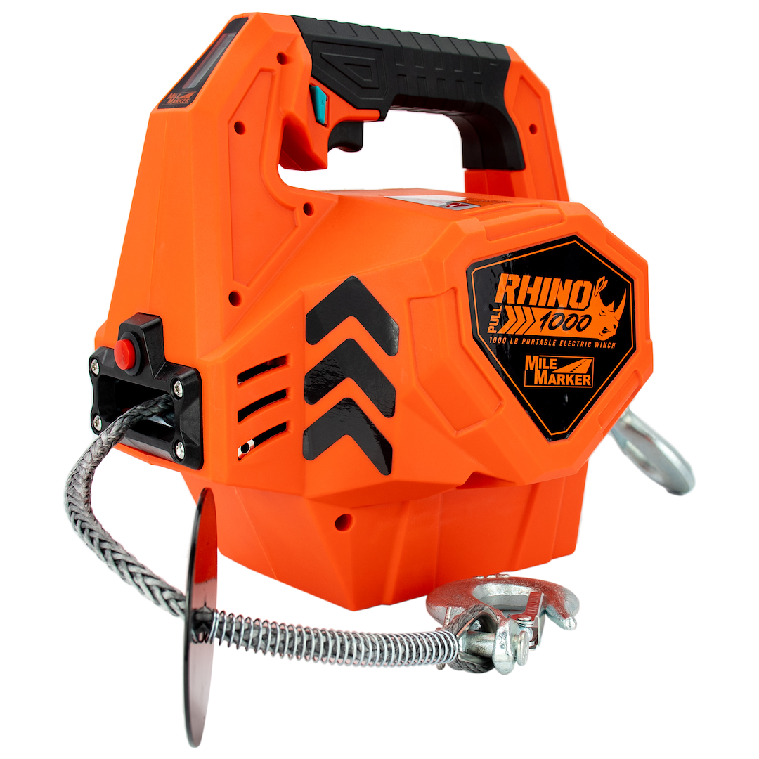 Milemarker Winch, Rhino Pull 1000™, Portable, Vertical Lift Winch, 12 Volt DC, 1000 Pound Line Pull Capacity, 39 Foot Synthetic Rope – 71-1000