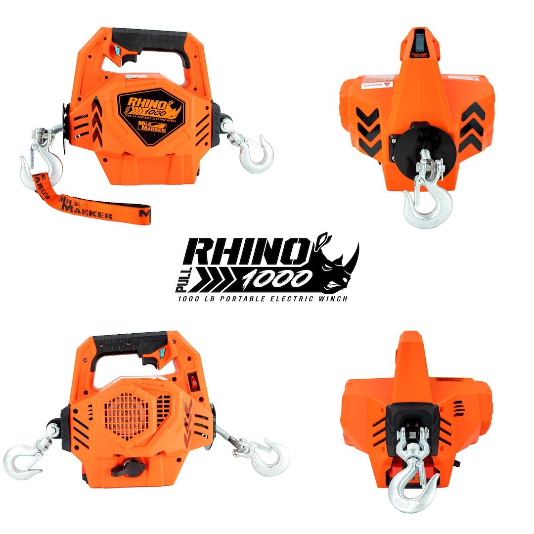 Milemarker Winch, Rhino Pull 1000™, Portable, Vertical Lift Winch, 12 Volt DC, 1000 Pound Line Pull Capacity, 39 Foot Synthetic Rope – 71-1000