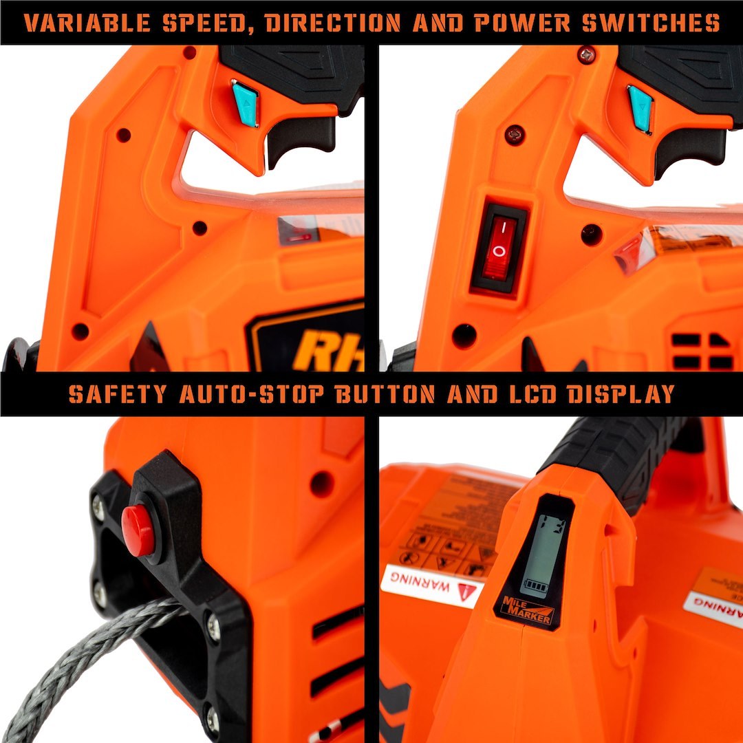 Milemarker Winch, Rhino Pull 1000™, Portable, Vertical Lift Winch, 12 Volt DC, 1000 Pound Line Pull Capacity, 39 Foot Synthetic Rope – 71-1000