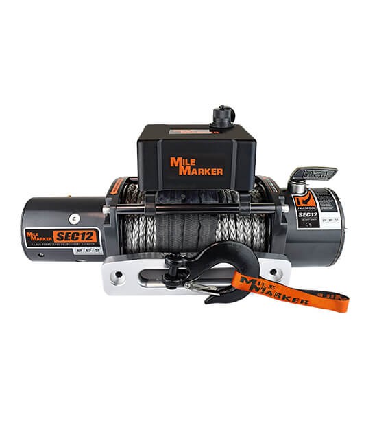 Milemarker Winch, SEC12, Vehicle Mounted, Waterproof Recovery Winch, 12 Volt Electric, 12000 Pound Line Pull Capacity – 76-53251BW