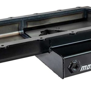 Moroso Oil Pan, For Use with Ford 5.0L Coyote/ 5.2L Voodoo Engines, 7.5 Quarts, Rear T-Sump, With Baffle, Black, Steel – 20568