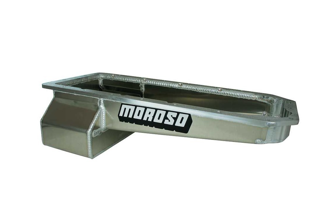 Moroso Oil Pan, For Use with Chrysler 6.2L and Gen 3 Hemi Engines with the Hellcat Front Timing Cover, Drag Race, 5 Quarts, Wet Sump Rear – 21165