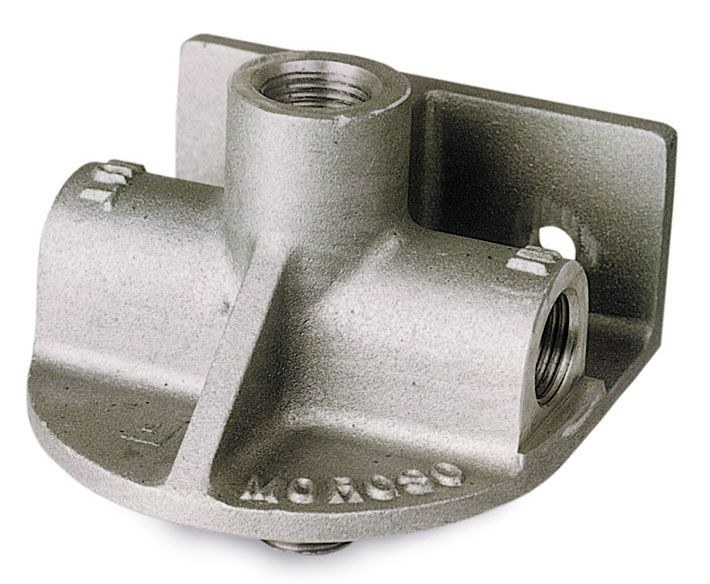 Moroso Oil Filter Relocation Bracket, Chevy V8, Single Filter, Spin on Filter, 1/2 Inch NPT Inlet and Outlet – 23750
