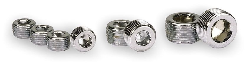 Moroso Pipe Plug Fitting, 3/8 Inch NPT Thread, Chrome, Set of 4 – 39152