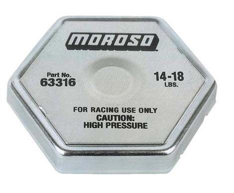 Moroso Radiator Cap, 14 Pounds to 18 Pounds, Hexagon, Without Pressure Release Lever, Moroso Logo – 63316
