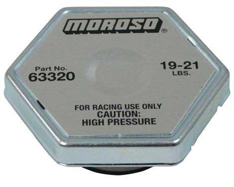 Moroso Radiator Cap, 19 Pounds to 21 Pounds, Hexagon, Without Pressure Release Lever, Moroso Logo – 63320